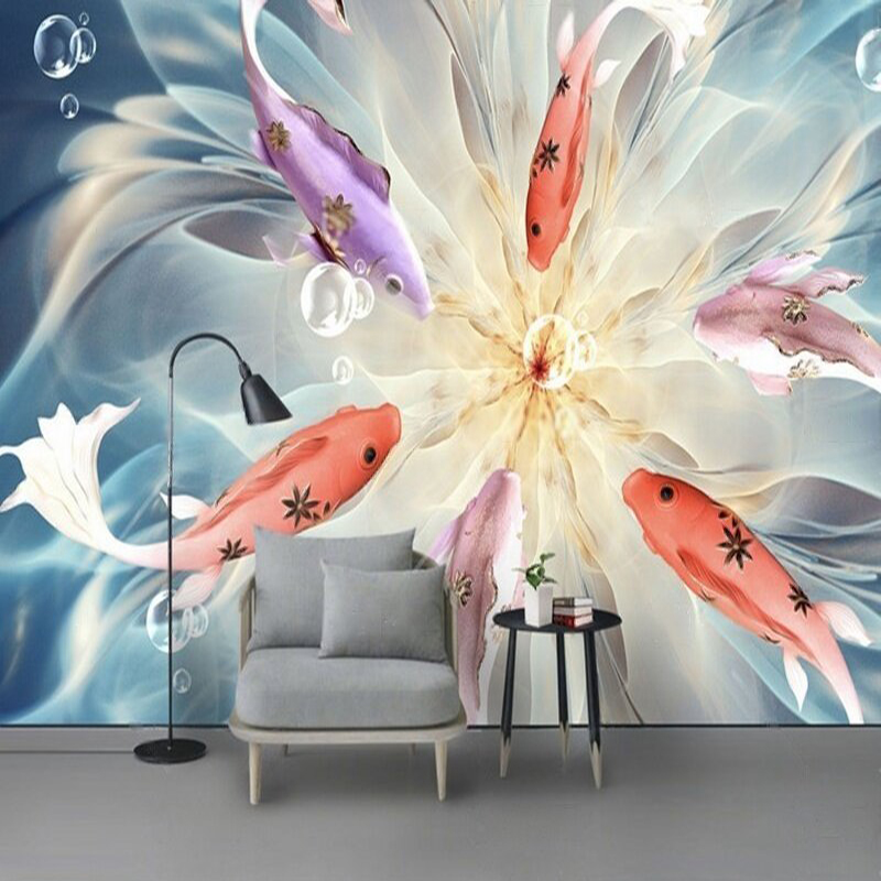 현대적이고 우아한 엠보싱된 공작새 물고기 TV 고급스러 - Commercial Wallpaper Printing 리뷰 및 가격
